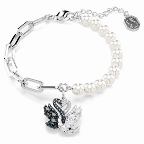 Swan Pearl, Swan, Black Silver Bracelet