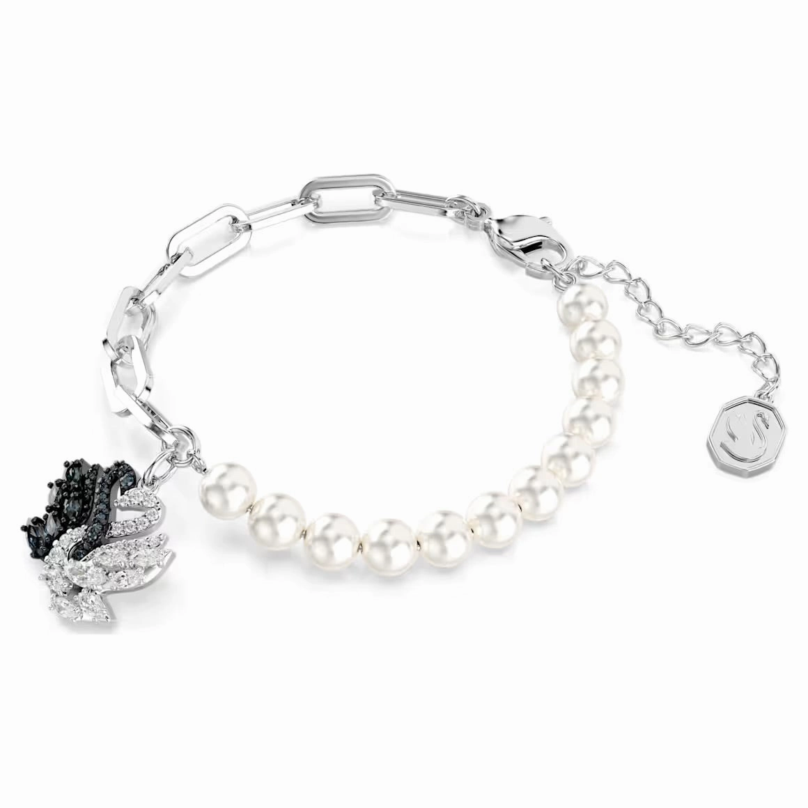 Swan Pearl, Swan, Black Silver Bracelet