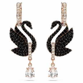 Swarovski Black Swan Drop Rosegold Earrings