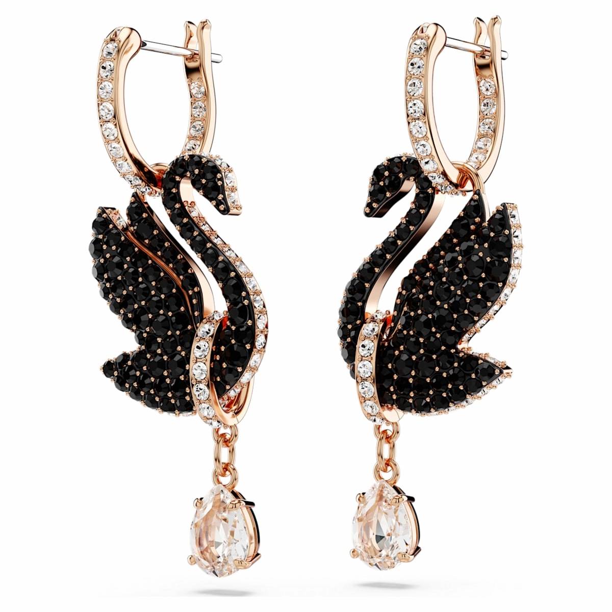 Swarovski Black Swan Drop Rosegold Earrings