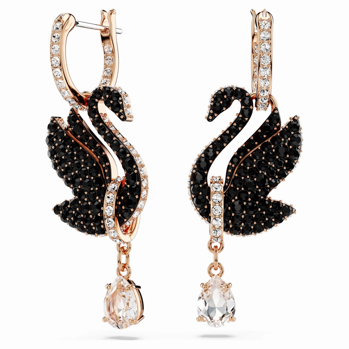 Swarovski Black Swan Drop Rosegold Earrings