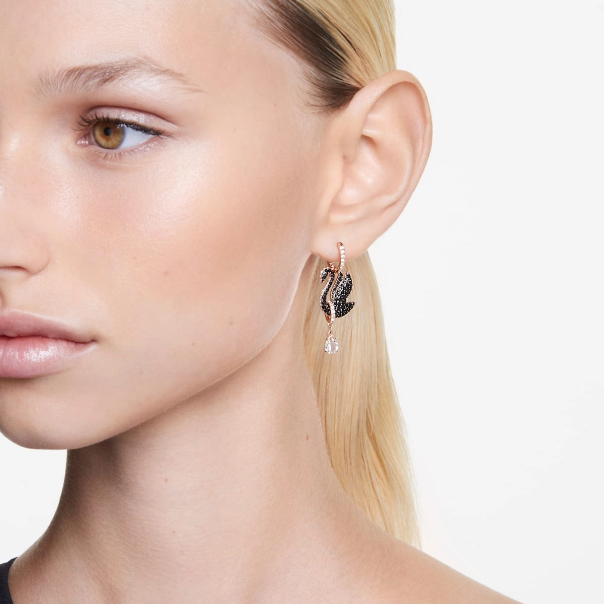 Swarovski Black Swan Drop Rosegold Earrings