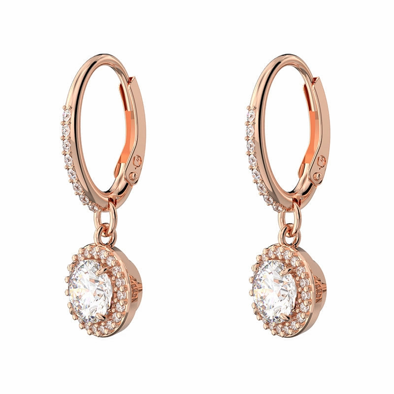 Swarovski Constella Rose Gold Tone Plated White Crystal Pave Drop Earrings