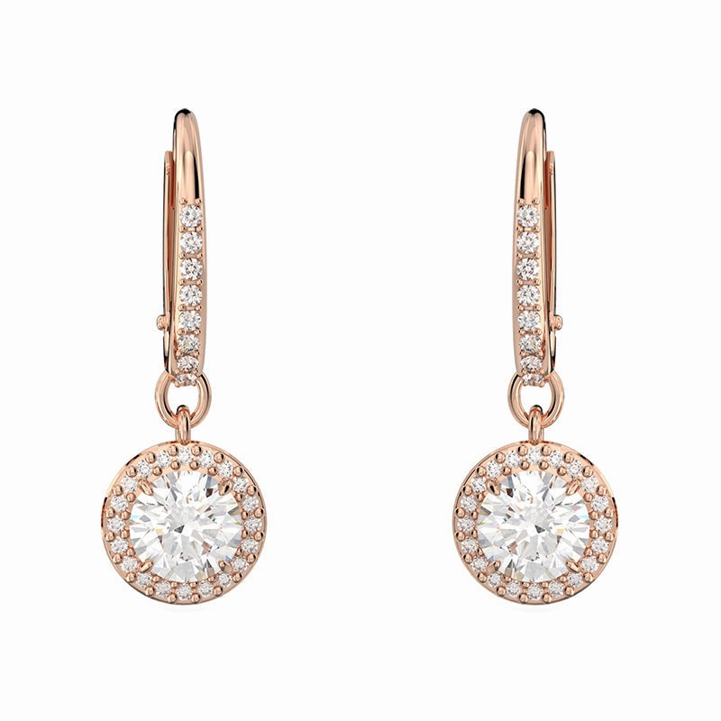 Swarovski Constella Rose Gold Tone Plated White Crystal Pave Drop Earrings