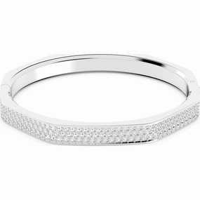 Swarovski Dextera Rhodium Plated White Crystal Octagon Cut Bangle