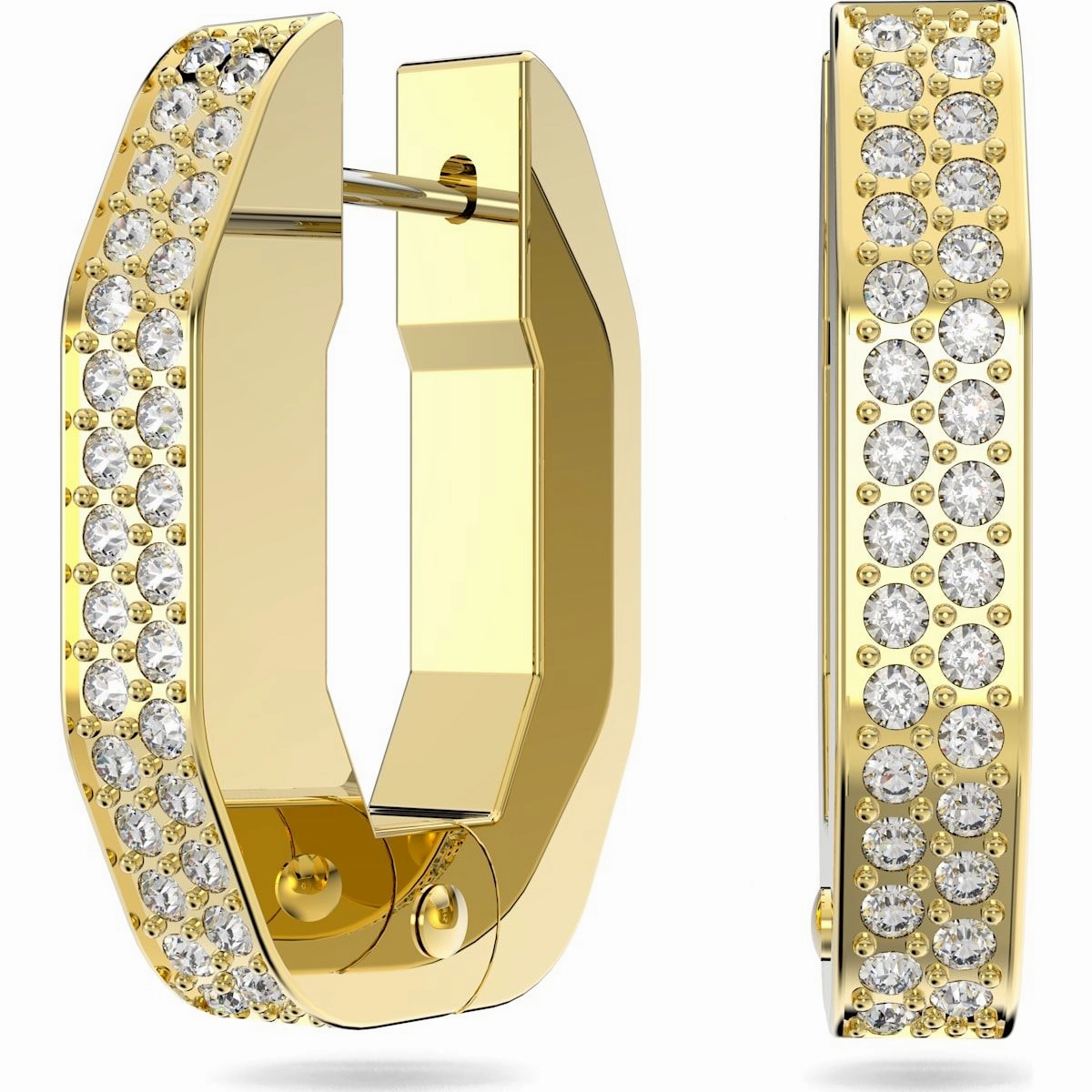 Swarovski Dextera Yellow Gold Tone Plated White Crystal Octagon Hoop Earrings