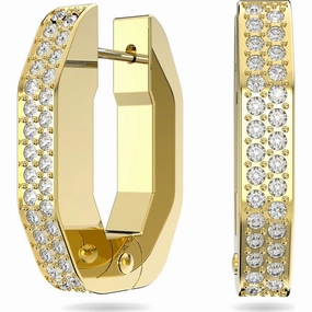Swarovski Dextera Yellow Gold Tone Plated White Crystal Octagon Hoop Earrings