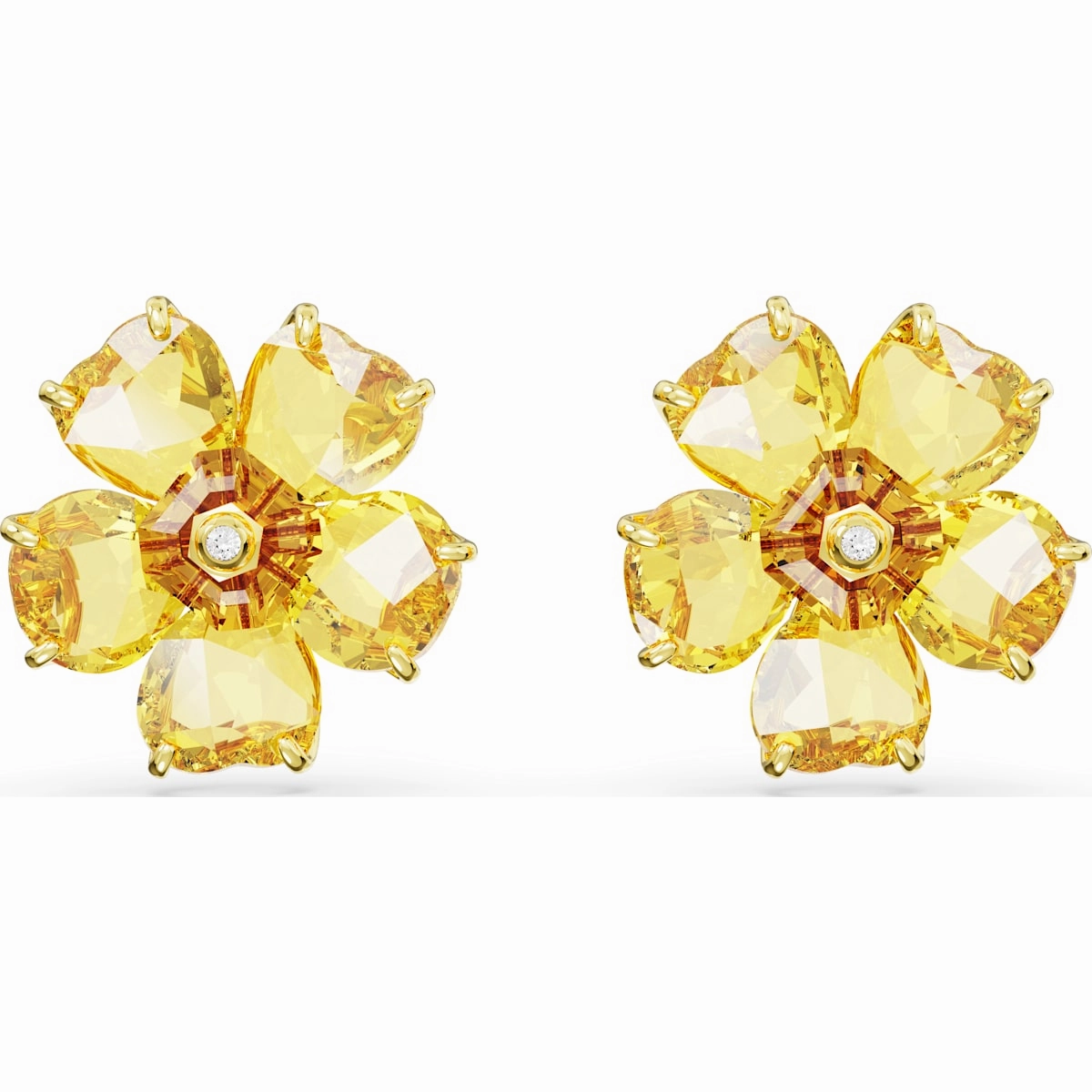 Swarovski Florere Gold Tone Plated Yellow Crystal Flower Stud Earrings