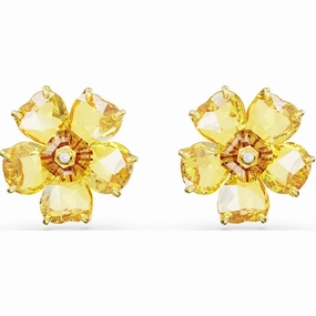 Swarovski Florere Gold Tone Plated Yellow Crystal Flower Stud Earrings