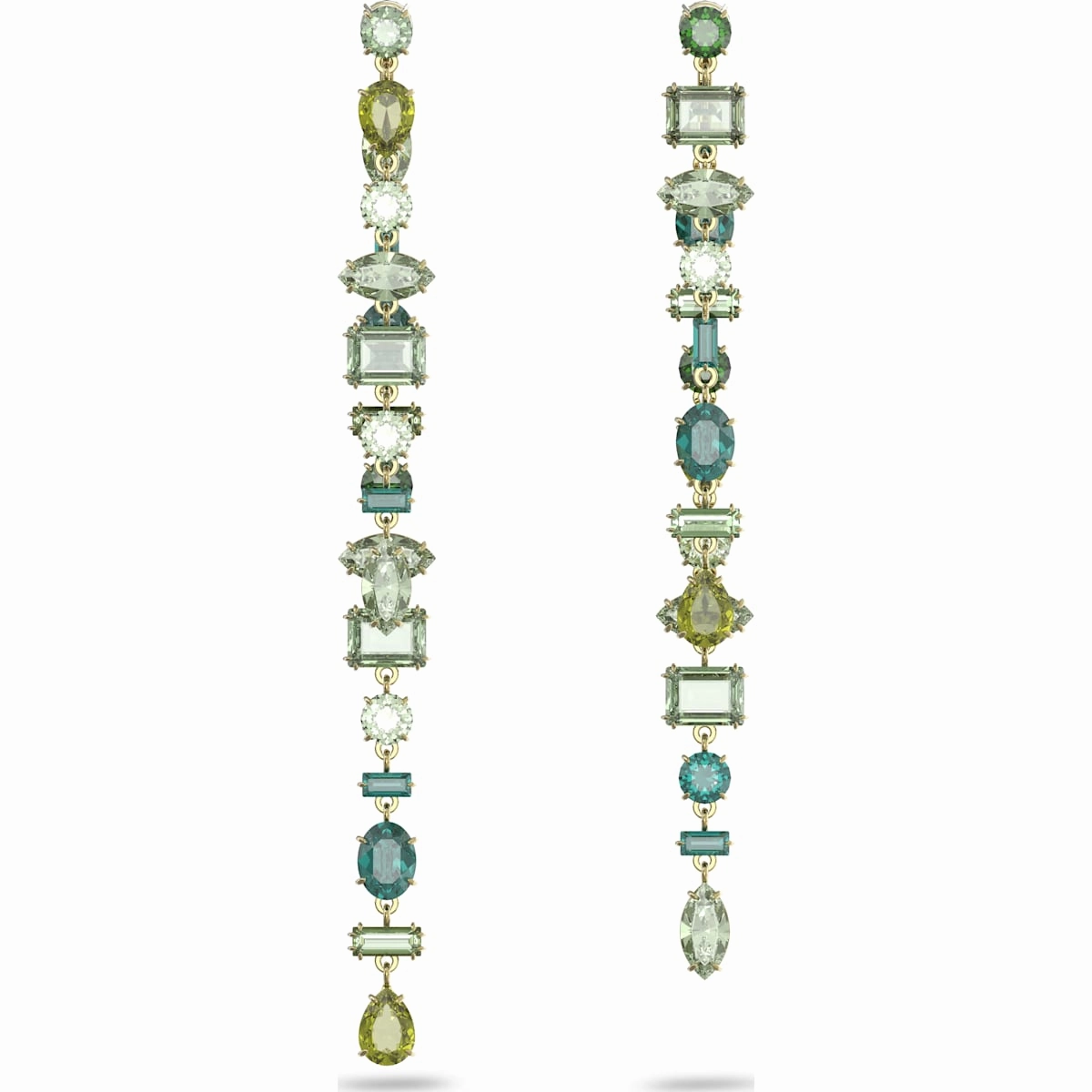 Swarovski Gema Gold Tone Plated Multicoloured Crystal Asymmetrical Long Drop Earrings