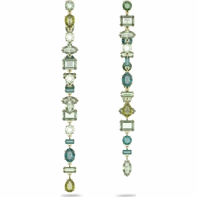 Swarovski Gema Gold Tone Plated Multicoloured Crystal Asymmetrical Long Drop Earrings