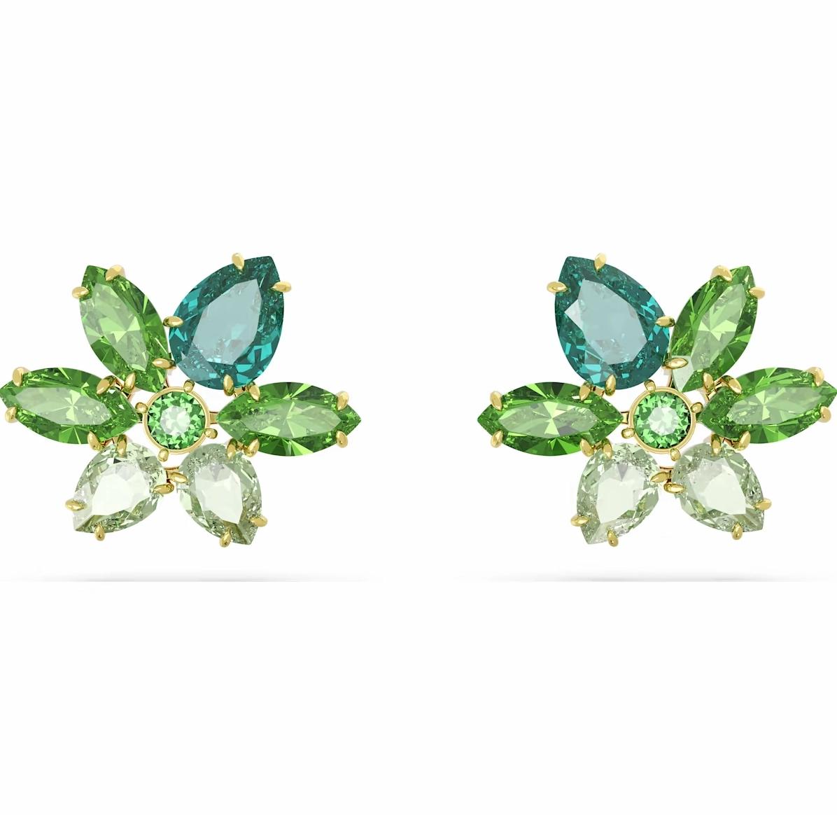 Swarovski Gema Yellow Gold Tone Plated Green Flower Stud Earrings