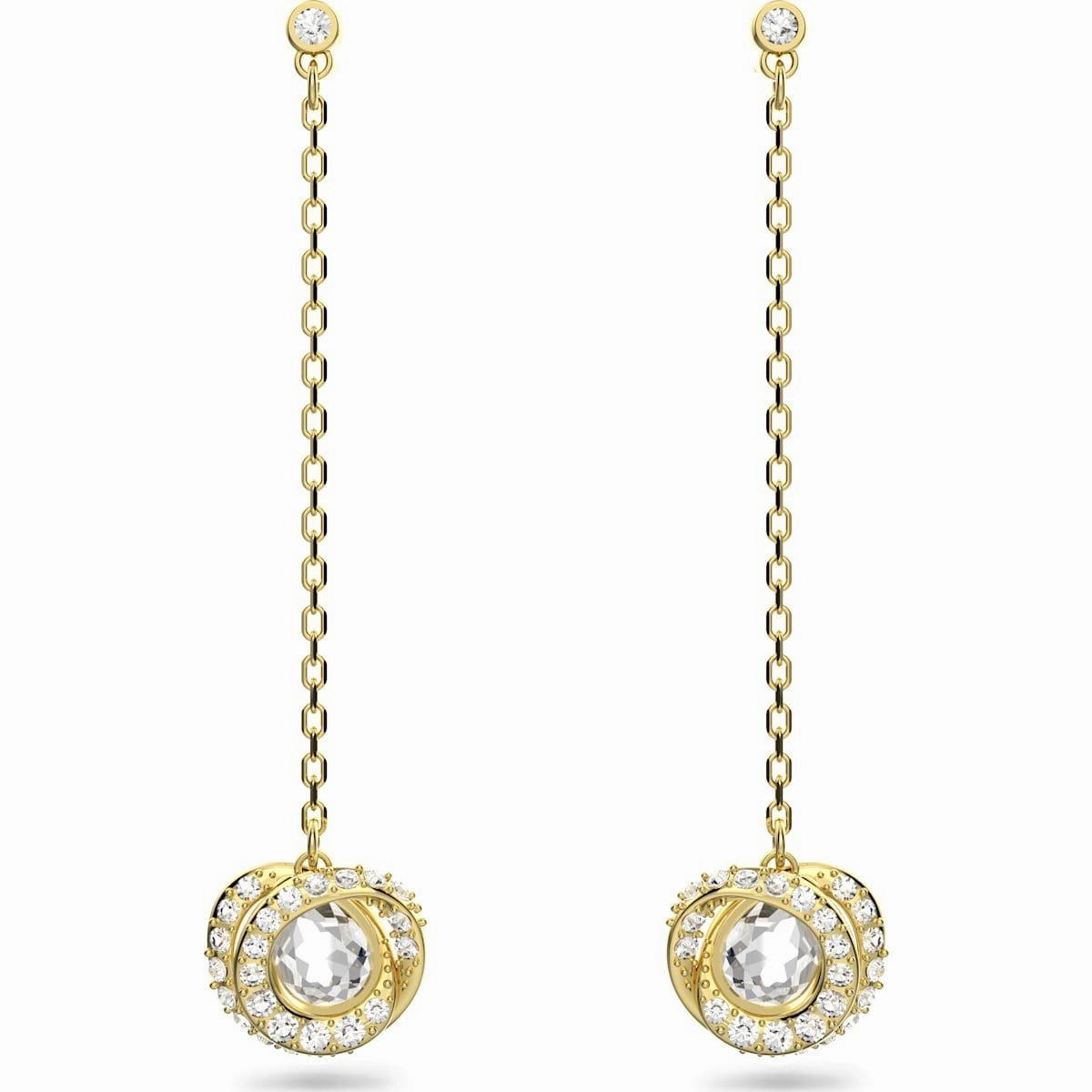 Swarovski Generation Yellow Gold Tone Plated Long White Crystal Drop Earrings