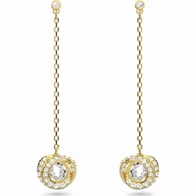 Swarovski Generation Yellow Gold Tone Plated Long White Crystal Drop Earrings
