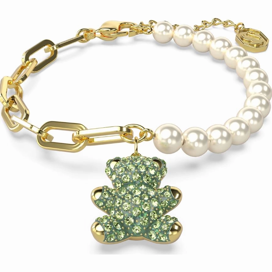 Swarovski Gold Tone Plated Green Teddy Bear Bracelet