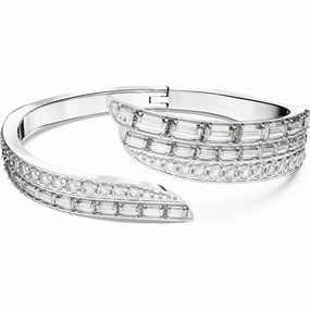 Swarovski Hyperbola Rhodium Plated White Crystal Mixed Cuts Bangle Size L