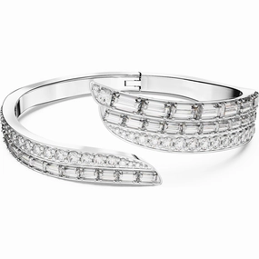 Swarovski Hyperbola Rhodium Plated White Crystal Mixed Cuts Bangle Size M