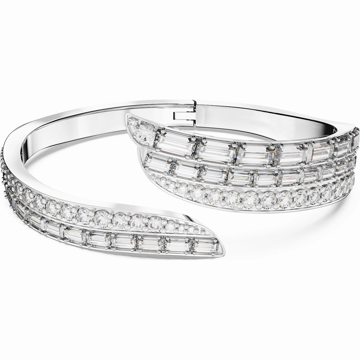 Swarovski Hyperbola Rhodium Plated White Crystal Mixed Cuts Bangle Size M
