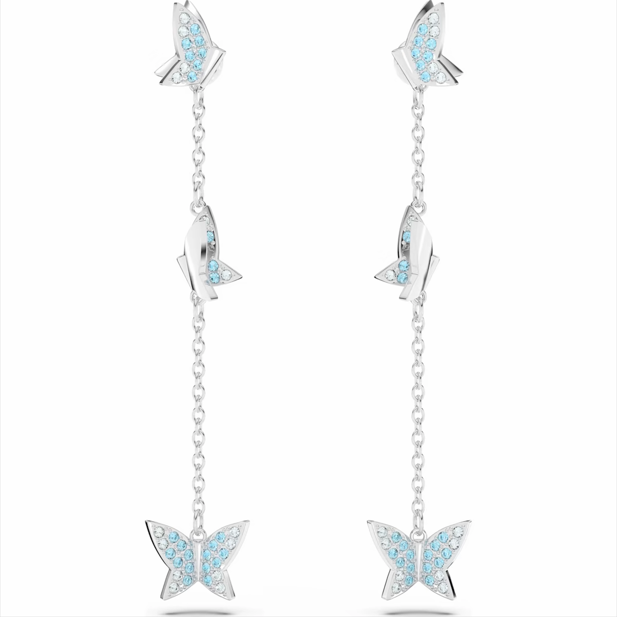 Swarovski Lilia Rhodium Plated Butterfly Blue Crystal Drop Earrings