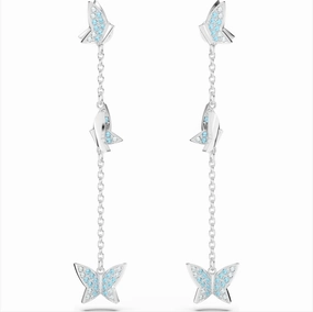 Swarovski Lilia Rhodium Plated Butterfly Blue Crystal Drop Earrings