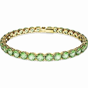 Swarovski Matrix Gold Tone Plated Green Crystal Medium Round Cut Tennis Bracelet Size L