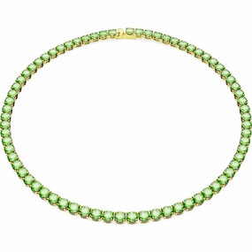Swarovski Matrix Gold Tone Plated Green Crystal Tennis Necklace