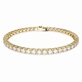 Swarovski Matrix Gold Tone Plated White Crystal Small Round Cut Tennis Bracelet