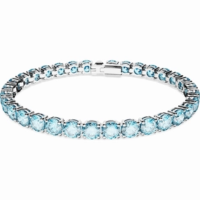 Swarovski Matrix Rhodium Plated Blue Crystal Medium Round Cut Tennis Bracelet Size L