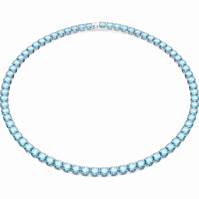 Swarovski Matrix Rhodium Plated Blue Crystal Tennis Necklace
