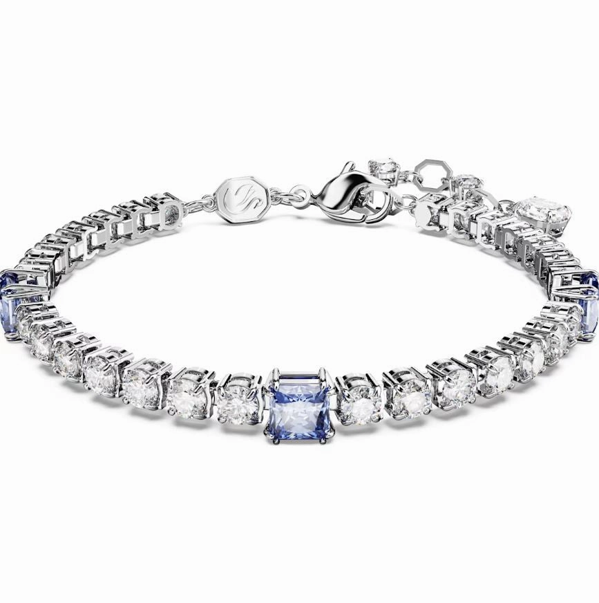 Swarovski Matrix Rhodium Plated Mixed Cut Blue Crystal Tennis Bracelet