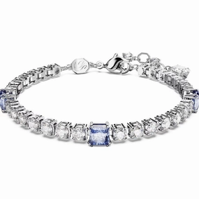 Swarovski Matrix Rhodium Plated Mixed Cut Blue Crystal Tennis Bracelet