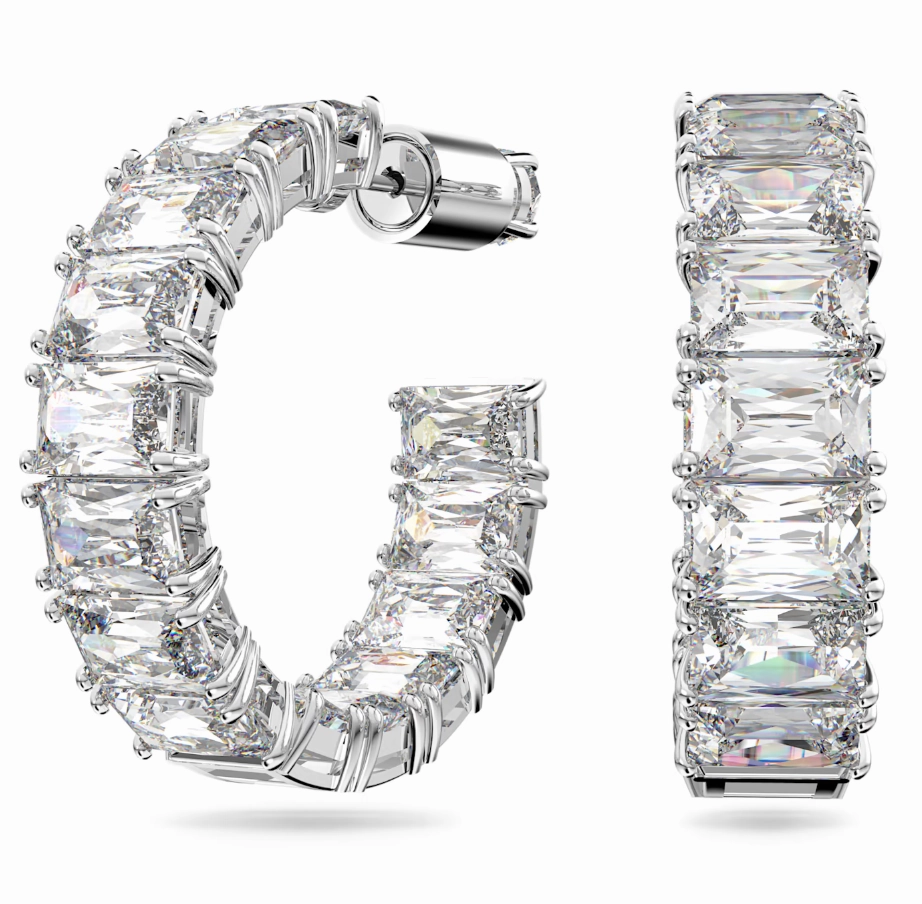 Swarovski Millenia Rhodium Plated White Crystal Octagon Hoop Earrings