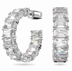 Swarovski Millenia Rhodium Plated White Crystal Octagon Hoop Earrings
