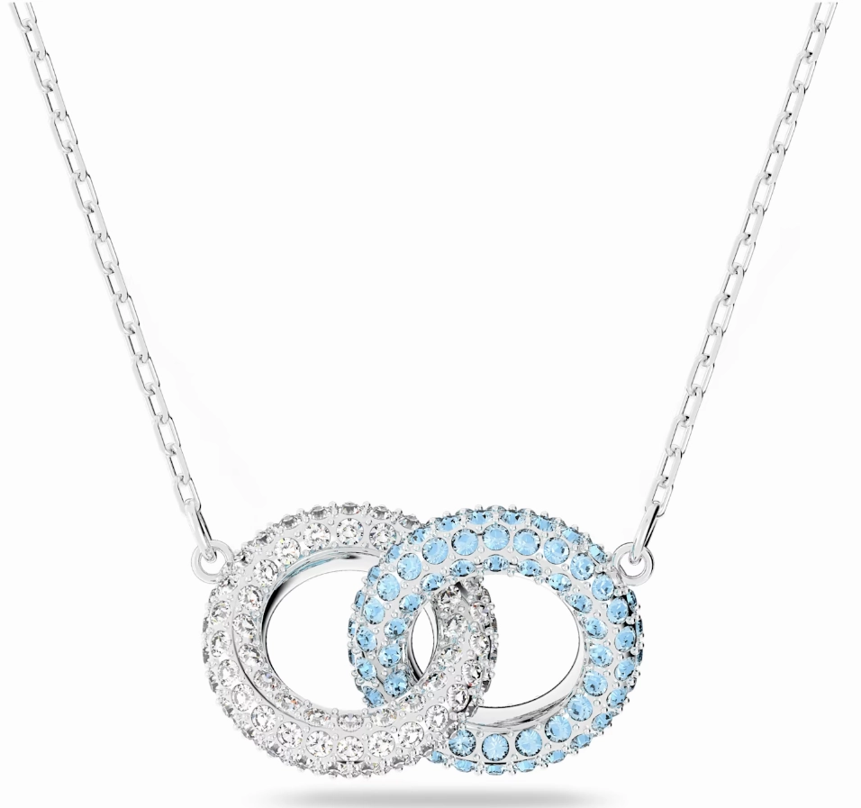 Swarovski Rhodium Plated Blue and White Crystal Intertwined Circles Necklace