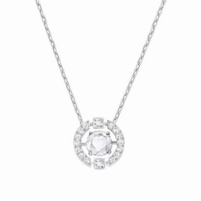 Swarovski Rhodium White Crystal Sparkling Dance Round Necklace