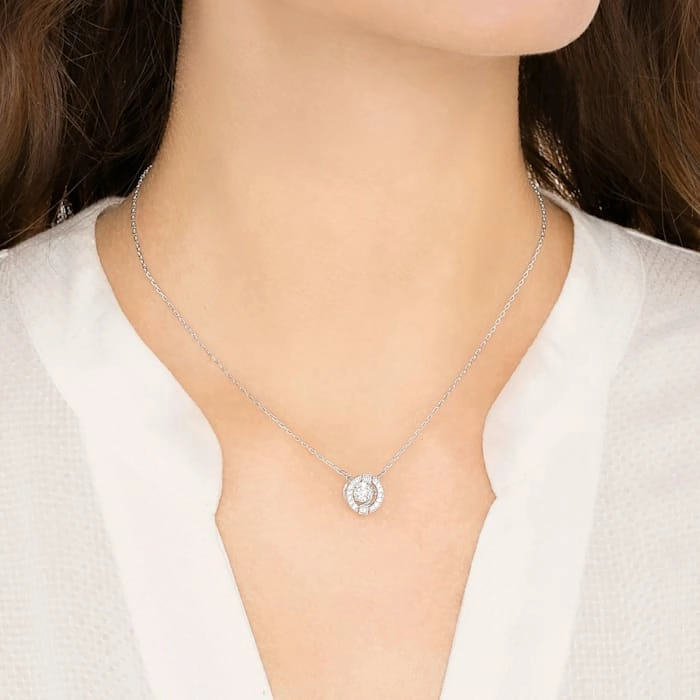 Swarovski Rhodium White Crystal Sparkling Dance Round Necklace