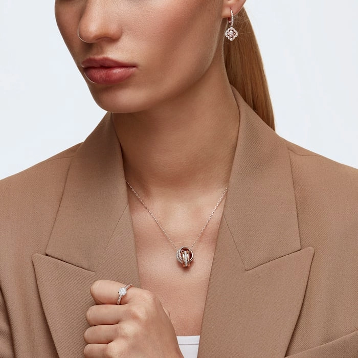 Swarovski Rose Gold White Crystal Attract Round Ring - Size 60