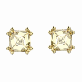 Swarovski Stilla Gold Tone Plated Yellow Crystal Cushion Cut Stud Earrings