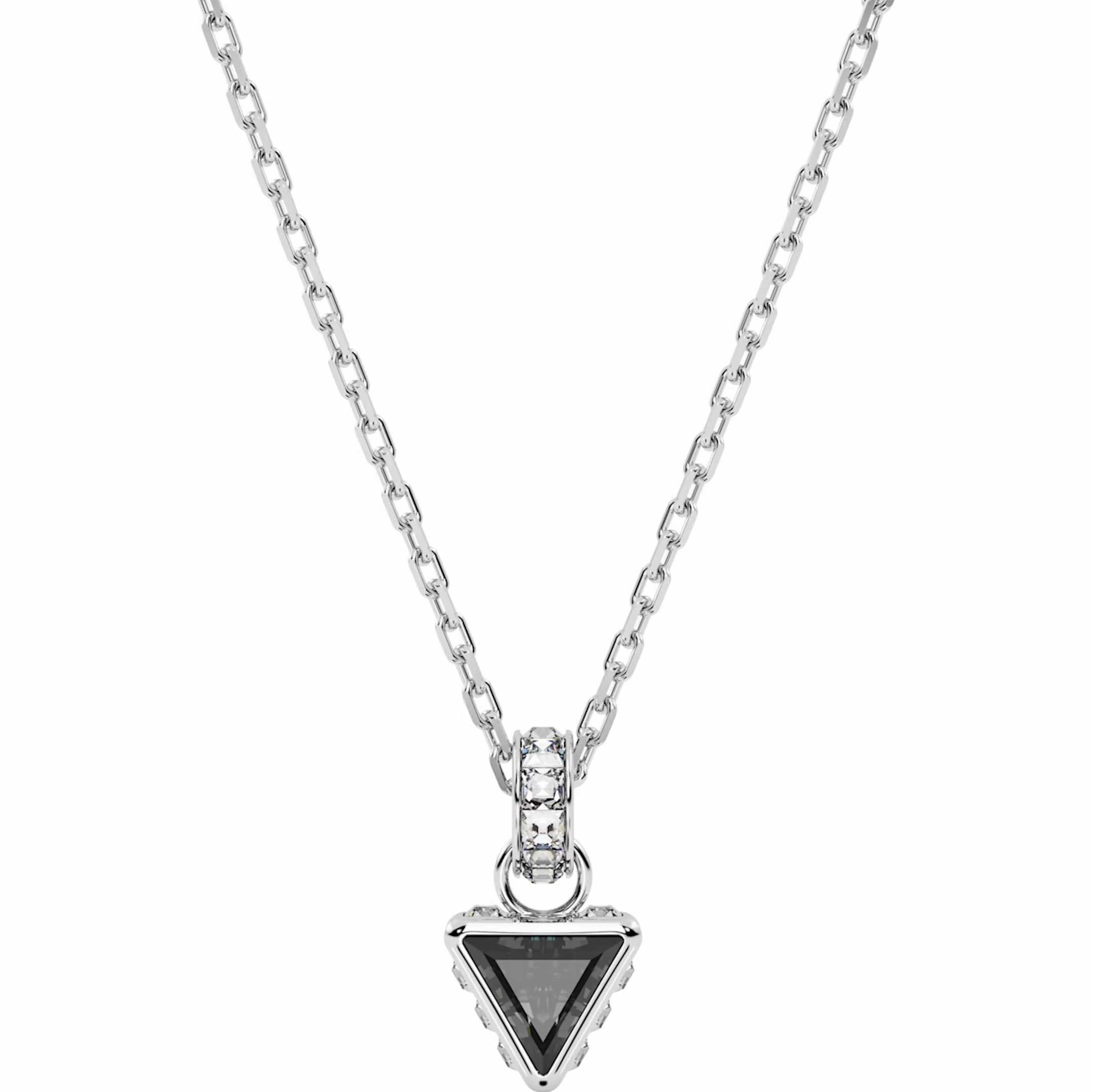 Swarovski Stilla Rhodium Plated Triangle Grey Crystal Pendant Necklace