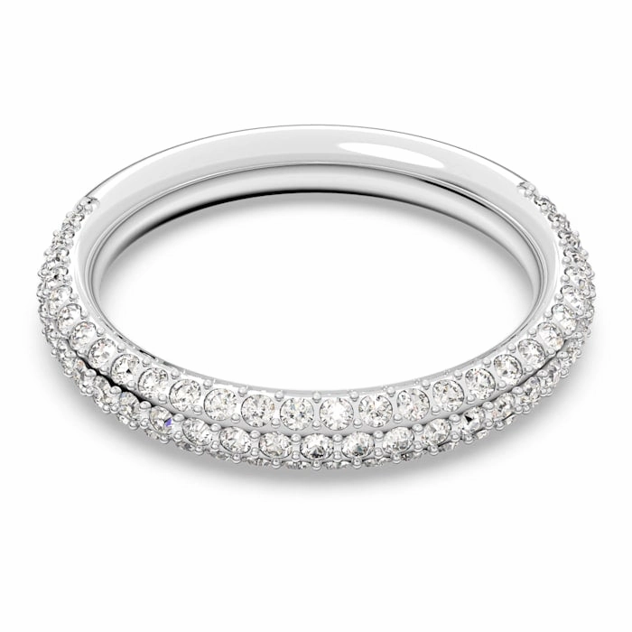 Swarovski Stone Rhodium Plated White Crystal Ring - Size 60