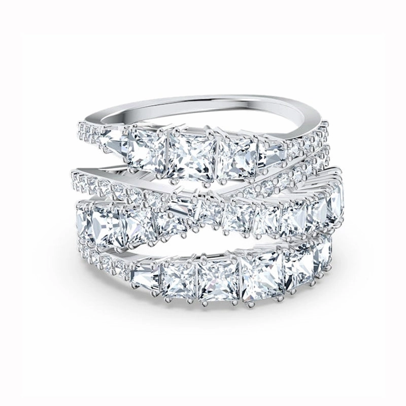 Swarovski Twist Rhodium Plated White Crystal Wrap Ring - Size 58