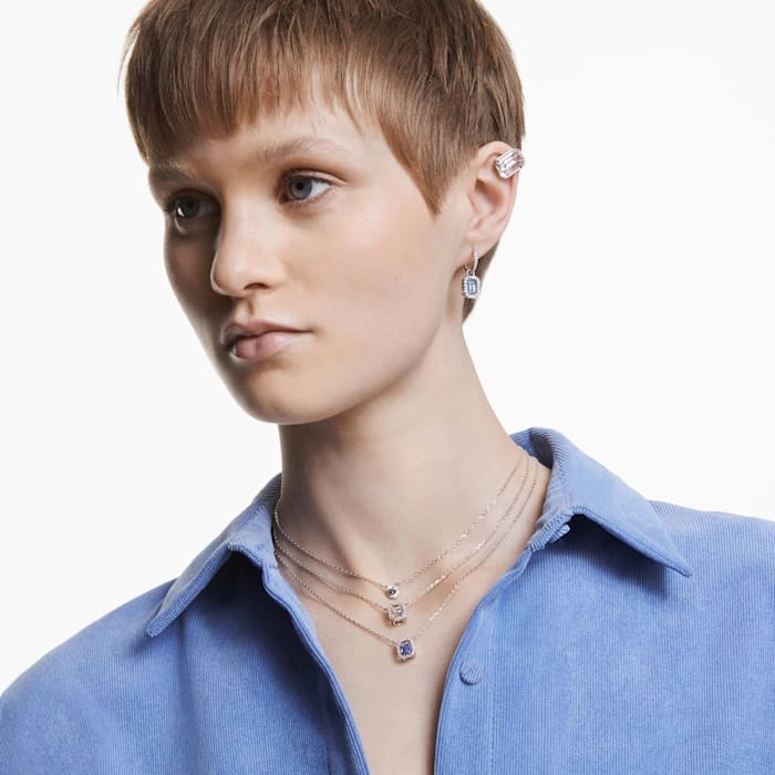 Swarovski Una Rhodium Plated Blue Crystal Drop Earrings