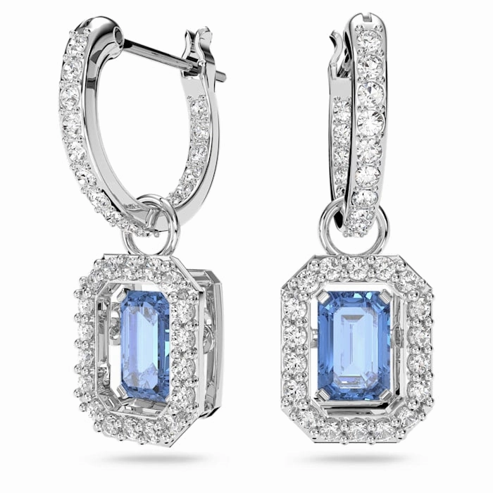 Swarovski Una Rhodium Plated Blue Crystal Drop Earrings