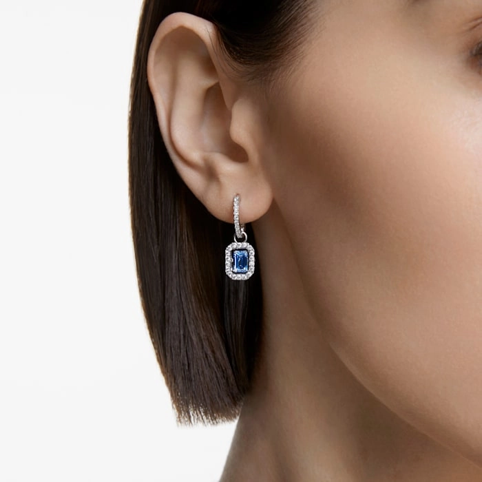 Swarovski Una Rhodium Plated Blue Crystal Drop Earrings