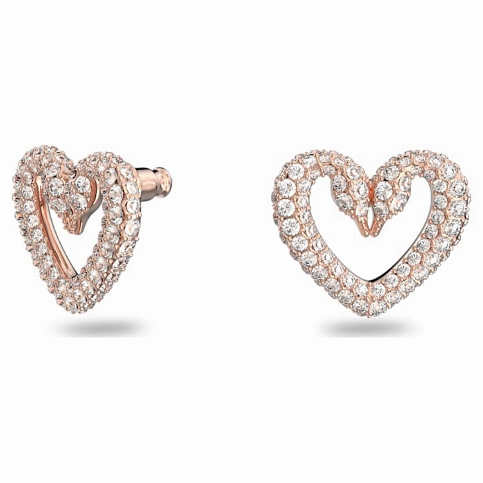 Swarovski Una Small Rose Gold Tone Plated Crystal Heart Stud Earrings