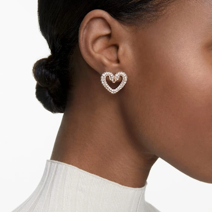 Swarovski Una Small Rose Gold Tone Plated Crystal Heart Stud Earrings