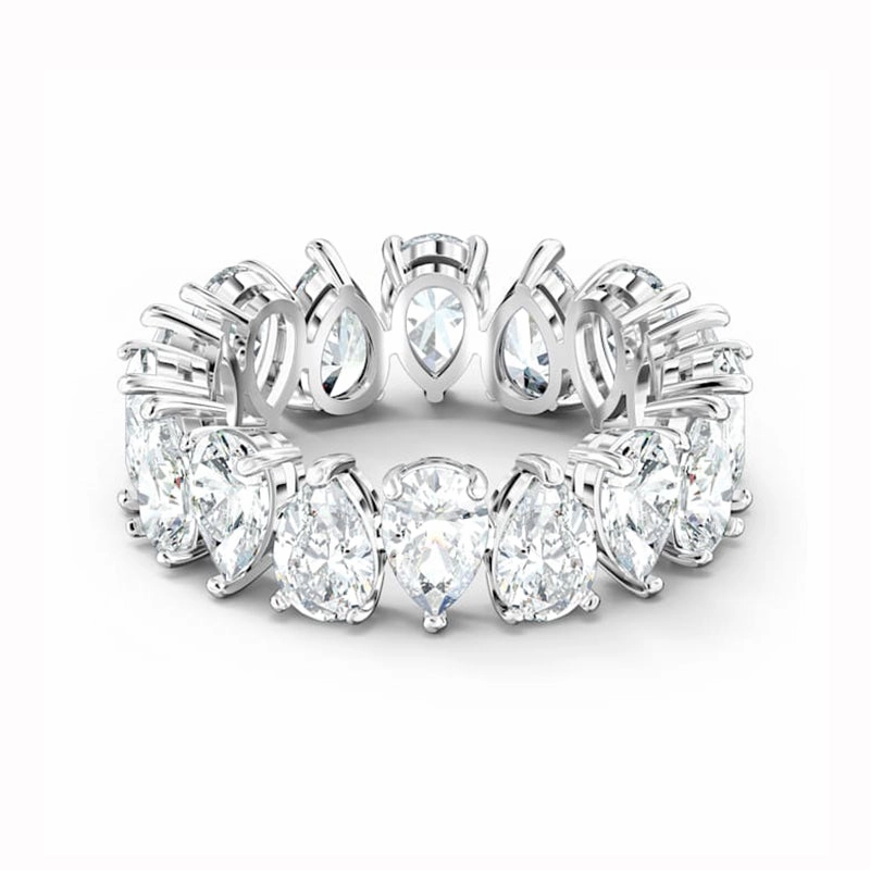 Swarovski Vittore Rhodium Plated Pear Cut Crystal Ring Size 60