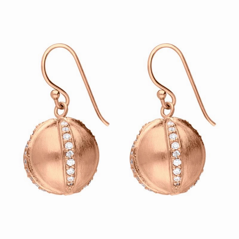 Sylva Rose Gold Plated Sterling Silver Pave Ball Drop Earrings