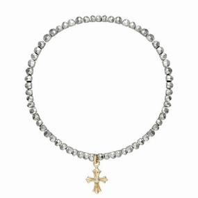 Sylva Yellow Gold Plated Sterling Silver Cross Bead Bracelet