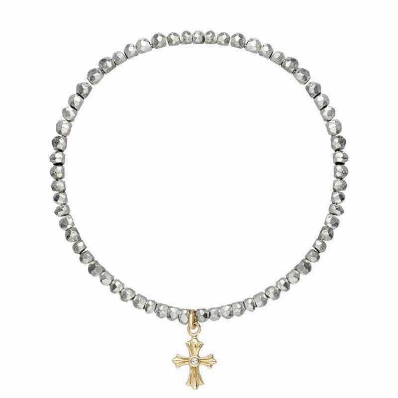 Sylva Yellow Gold Plated Sterling Silver Cross Bead Bracelet